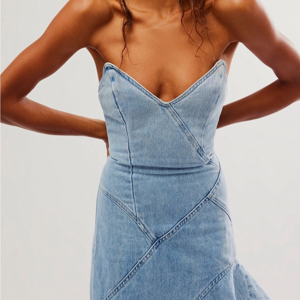 Strapless Light Blue Ruffle High-Low Dress - Picture 3 of 16